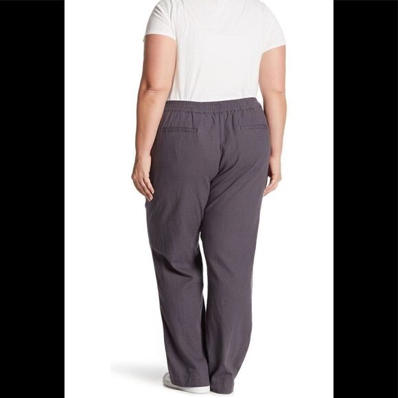 Caslon Solid Linen Blend Pants,  Lightweight Adjustable Waist, COMFY, 1X, Gray, - Picture 3 of 8